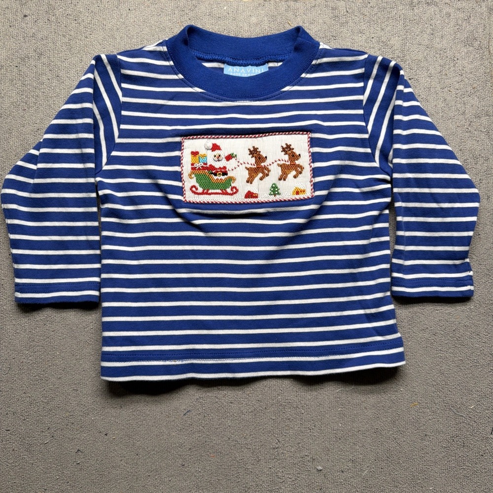 Anavini Boys Embroidered Holiday Long Sleeve‎ Shirt Smocked Style Size 2